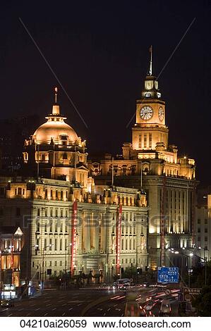 Historical buildings at night Shanghai, China View Large Photo Image Stock Photo - Historical buildings at night Shanghai, China. Fotosearch