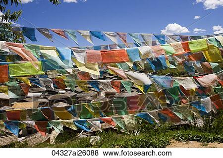Mantora flags, Guishan Park, Old city, Shangri-la, China View Large Photo Image Stock Photo - Mantora flags, Guishan Park, Old city, Shangri-la, China. Fotosearch