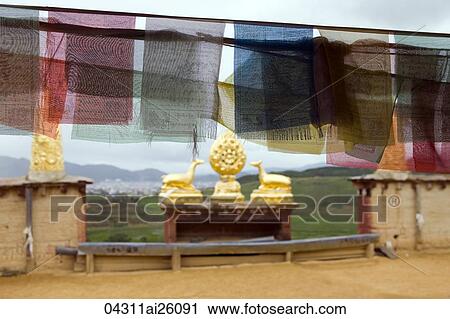 Prayer buntings in Songzanlin Temple, Shangri-la, China View Large Photo Image Stock Image - Prayer buntings in Songzanlin Temple, Shangri-la, China. Fotosearch