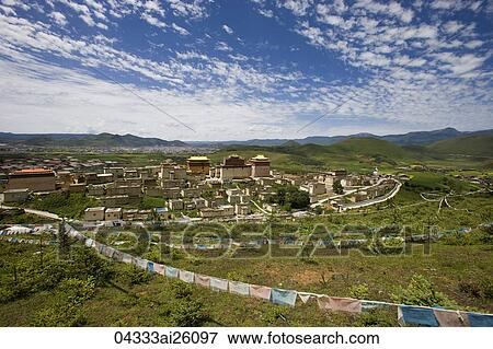 Songzanlin Temple from a distance, Shangri-la, China View Large Photo Image Stock Photo - Songzanlin Temple from a distance, Shangri-la, China. Fotosearch