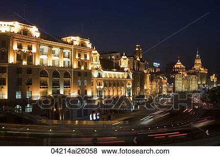 The Bund at night Shanghai, China View Large Photo Image Stock Photo - The Bund at night Shanghai, China. Fotosearch