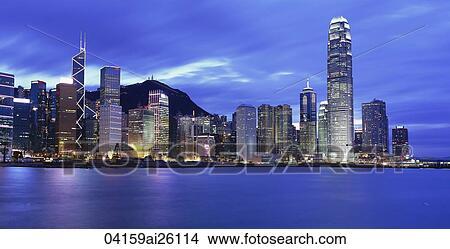 Wanchai skyline at dusk, Hong Kong View Large Photo Image Picture - Wanchai skyline at dusk, Hong Kong. Fotosearch