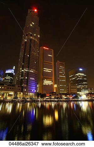 Stock Photo - Night shot of Boat Quay, Singapore. Fotosearch