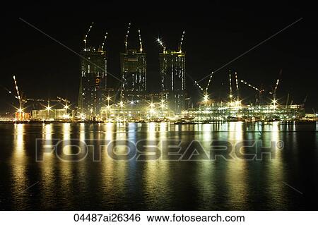 Night shot of construction in Marina Bay, Singapore View Large Photo Image Stock Photograph - Night shot of construction in Marina Bay, Singapore. Fotosearch