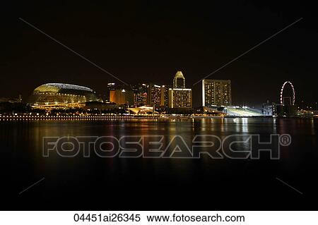 Night shot of Singapore skyline with Esplanade and Singapore Flyer View Large Photo Image Stock Photography - Night shot of Singapore skyline with Esplanade and Singapore Flyer. Fotosearch