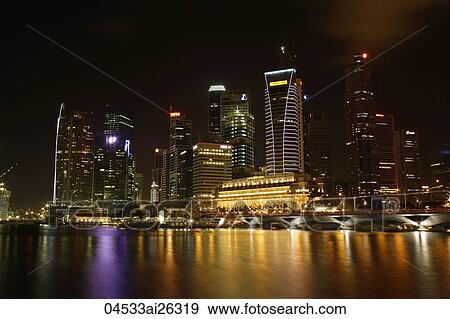 Night view of Fullerton Hotel and Shenton Way, Singapore View Large Photo Image Stock Photo - Night view of Fullerton Hotel and Shenton Way, Singapore. Fotosearch