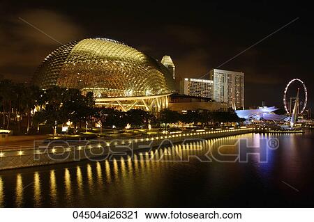 Stock Image - Night view of The Esplanade, Singapore. Fotosearch