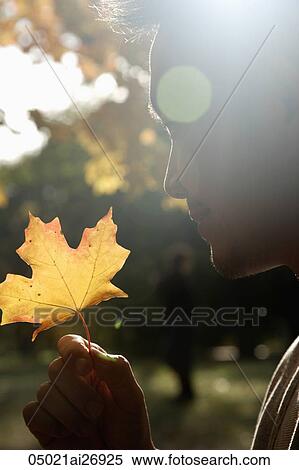 backlit shot of profile of man looking at oak leaf View Large Photo Image Stock Photography - backlit shot of profile of man looking at oak leaf. Fotosearch