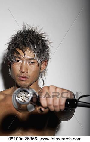 head shot of young man with silver hair holding silver hair dryer View Large Photo Image Stock Photography - head shot of young man with silver hair holding silver hair dryer. Fotosearch
