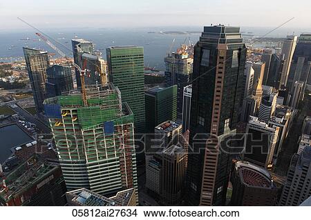 Ariel view of Marina Bay financial district View Large Photo Image Picture - Ariel view of Marina Bay financial district. Fotosearch