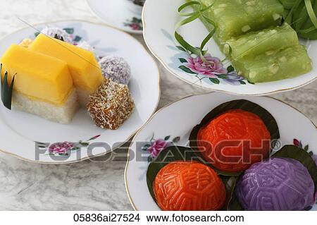 Picture - Assortment of traditional Peranakan desserts.. Fotosearch