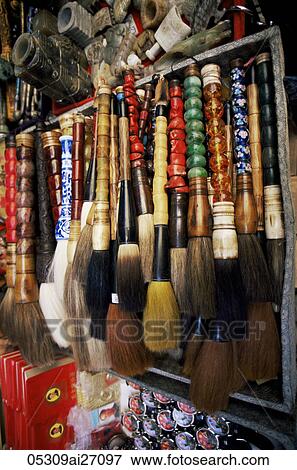 China, Hong Kong, Hollywood Road, Antique Shop Calligraphy Brush Display in Cat Street View Large Photo Image Stock Photo - China, Hong Kong, Hollywood Road, Antique Shop Calligraphy Brush Display in Cat Street. Fotosearch