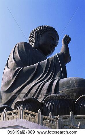 China, Hong Kong, Lantau, The Worlds Largest Outdoor Seated Bronze Buddha Statue at the Po Lin Monastery View Large Photo Image Stock Photo - China, Hong Kong, Lantau, The Worlds Largest Outdoor Seated Bronze Buddha Statue at the Po Lin Monastery. Fotosearch