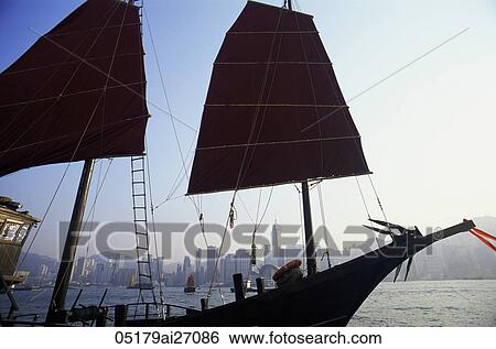 China, Hong Kong, Victoria Harbour, Junk and City Skyline View Large Photo Image Stock Photograph - China, Hong Kong, Victoria Harbour, Junk and City Skyline. Fotosearch