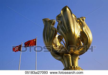China, Hong Kong, Wanchai, The Forever Blooming Bauhinia Statue built to Commemorate the return of Hong Kong to the People's Republic of China located in front of the Hong Kong Convention Centre View Large Photo Image Stock Image - China, Hong Kong, Wanchai, The Forever Blooming Bauhinia Statue built to Commemorate the return of Hong Kong to the People's Republic of China located in front of the Hong Kong Convention Centre. Fotosearch