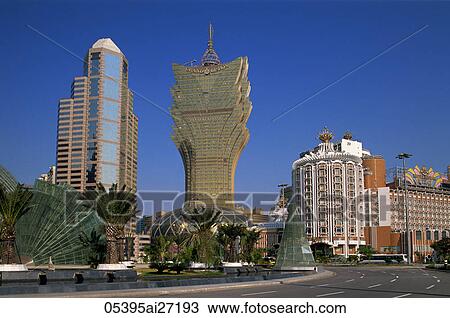 Stock Image - China, Macau, City Skyline with Grand Lisboa Hotel and Casino. Fotosearch