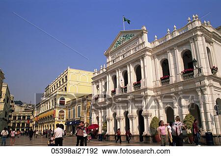 Stock Image - China, Macau, Senado Square, Santa Casa de Misericordia Holy House of Mercy. Fotosearch