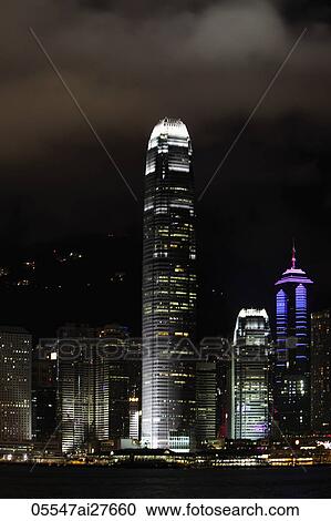 Stock Image - Hong Kong island skyline at night. Fotosearch