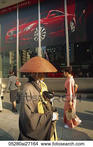 Japan, Honshu, Tokyo, Monk Walking on The Ginza View Large Photo Image Picture - Japan, Honshu, Tokyo, Monk Walking on The Ginza. Fotosearch