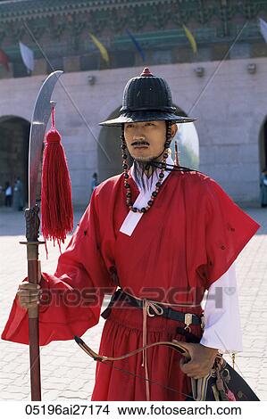 Korea, Seoul, Gyeongbokgung Palace, Ceremonial Guard in Traditional Costume View Large Photo Image Picture - Korea, Seoul, Gyeongbokgung Palace, Ceremonial Guard in Traditional Costume. Fotosearch