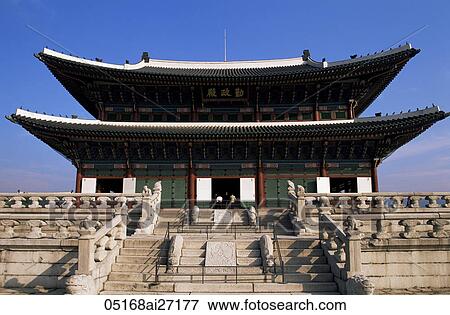 Korea, Seoul, Gyeongbokgung Palace, Geunjeongjeon Pavilion View Large Photo Image Stock Photo - Korea, Seoul, Gyeongbokgung Palace, Geunjeongjeon Pavilion. Fotosearch
