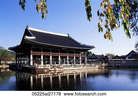 Stock Photo - Korea, Seoul, Gyeongbokgung Palace, Gyeonghoeru Pavilion. Fotosearch
