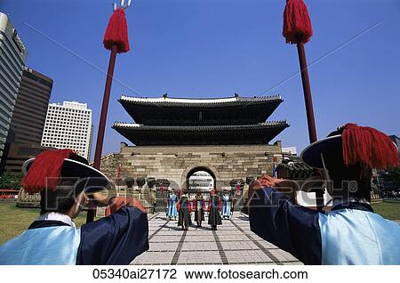 Korea, Seoul, Sungnyemun, South Gate, Ceremonial Changing of the Guard in Front of Sungnyemun Gate View Large Photo Image Stock Image - Korea, Seoul, Sungnyemun, South Gate, Ceremonial Changing of the Guard in Front of Sungnyemun Gate. Fotosearch