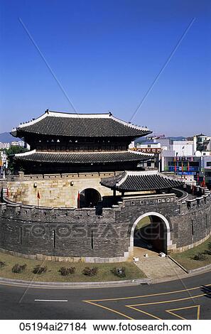 Korea, Seoul, Suwon, Hwaseong Fortress, Paldalmun, South Gate View Large Photo Image Picture - Korea, Seoul, Suwon, Hwaseong Fortress, Paldalmun, South Gate. Fotosearch