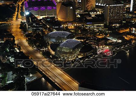 Night shot of Esplanade Theatre and Marina Bay View Large Photo Image Picture - Night shot of Esplanade Theatre and Marina Bay. Fotosearch