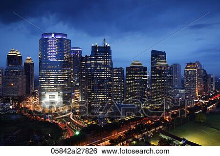 Night view of skyscrapers along Jalan Jend Sudirman-Senayan, Jakarta View Large Photo Image Stock Photograph - Night view of skyscrapers along Jalan Jend Sudirman-Senayan, Jakarta. Fotosearch