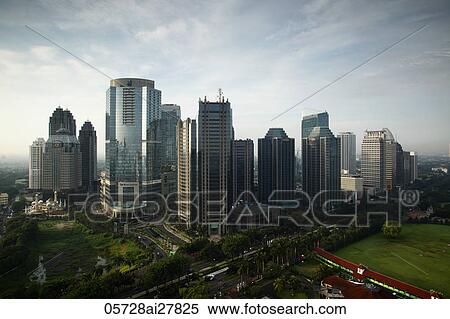 Stock Photography - Office buildings and skyscrapers along Jalan Jend Sudirman-Senayan, including Jakarta stock exchange, Indonesia. Fotosearch