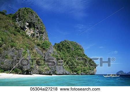 Philippines, Palawan, Bascuit Bay, El Nido, Entalua Island, Palm Beach View Large Photo Image Stock Photo - Philippines, Palawan, Bascuit Bay, El Nido, Entalua Island, Palm Beach. Fotosearch