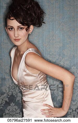 Portrait of Asian woman in satin dress View Large Photo Image Stock Image - Portrait of Asian woman in satin dress. Fotosearch