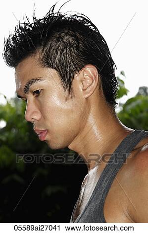 profile of young man with wet hair View Large Photo Image Stock Image - profile of young man with wet hair. Fotosearch