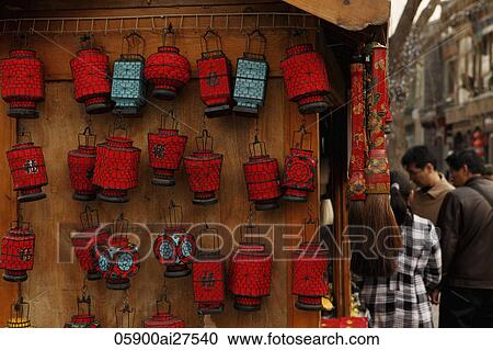 Red lanterns hanging on side of shop View Large Photo Image Stock Image - Red lanterns hanging on side of shop. Fotosearch