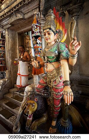 Stock Image - Singapore, Little India, Sri Veerama-kaliamman Hindu Temple, Statue of Lakshmi. Fotosearch