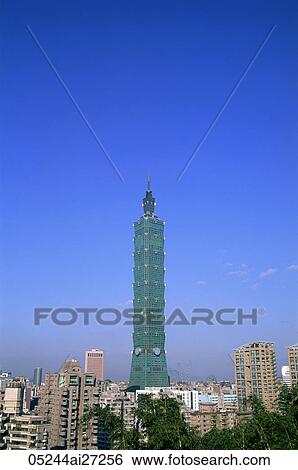 Taiwan, Taipei, City Skyline and Taipei 101 Skyscraper (1667 feet) View Large Photo Image Stock Photograph - Taiwan, Taipei, City Skyline and Taipei 101 Skyscraper (1667 feet). Fotosearch