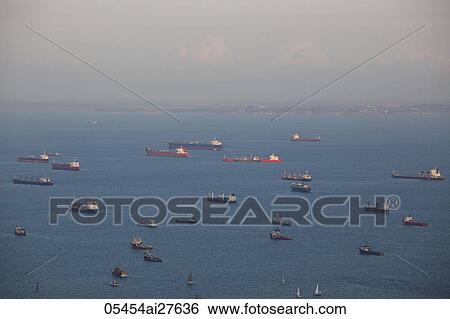 Stock Photograph - Tankers off the coast of Singapore. Fotosearch
