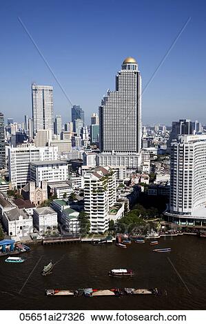 Thailand, Bangkok, City Skyline and Chao Phraya River View Large Photo Image Stock Photograph - Thailand, Bangkok, City Skyline and Chao Phraya River. Fotosearch