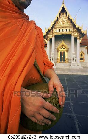 Thailand, Bangkok, Marble Temple, Wat Benchamabophit, Monk Holding Alms Bowl View Large Photo Image Stock Image - Thailand, Bangkok, Marble Temple, Wat Benchamabophit, Monk Holding Alms Bowl. Fotosearch
