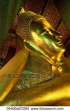 Stock Image - Thailand, Bangkok, Wat Pho, Reclining Buddha. Fotosearch