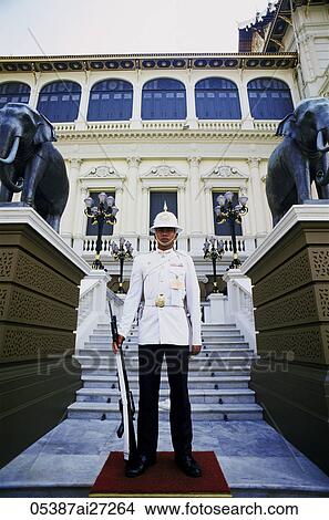 Thailand, Bangkok, Wat Phra Kaeo, Grand Palace, Guard at the Royal Palace View Large Photo Image Picture - Thailand, Bangkok, Wat Phra Kaeo, Grand Palace, Guard at the Royal Palace. Fotosearch