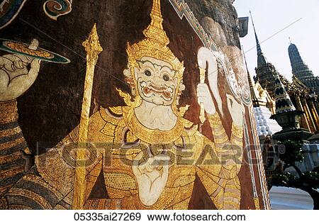 Thailand, Bangkok, Wat Phra Kaeo, Grand Palace, Ramayana Epic Painting View Large Photo Image Stock Photo - Thailand, Bangkok, Wat Phra Kaeo, Grand Palace, Ramayana Epic Painting. Fotosearch