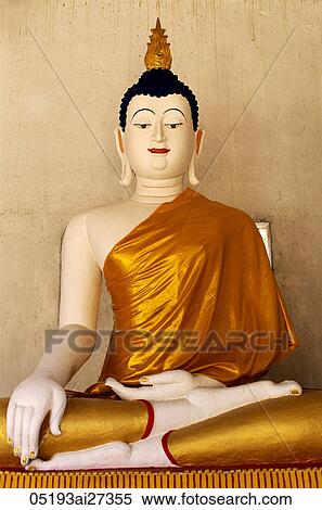 Stock Photography - Thailand, Chiang Mai, Buddha Statue at Wat Chedi Luang. Fotosearch