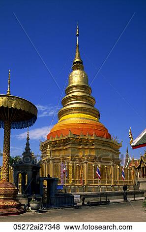 Stock Photo - Thailand, Chiang Mai, Lamphun, Wat Haripunchai. Fotosearch