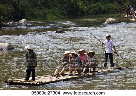 Thailand, Chiang Mai, Tourists River Rafting on Maetang River View Large Photo Image Picture - Thailand, Chiang Mai, Tourists River Rafting on Maetang River. Fotosearch