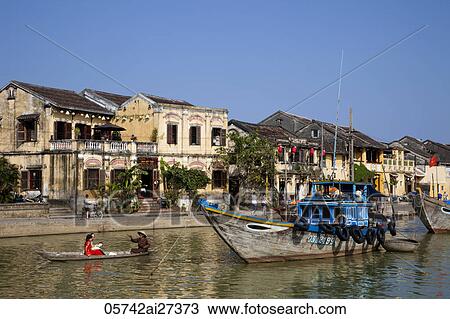 Stock Image - Vietnam, Hoi An, Town Skyline and Thu Bon River. Fotosearch