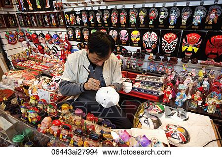 China, Beijing, The Silk Market, Artist Painting Chinese Mask View Large Photo Image Picture - China, Beijing, The Silk Market, Artist Painting Chinese Mask. Fotosearch