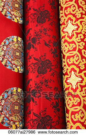 Stock Photograph - China, Beijing, The Silk Market, Detail of Silk Fabrics. Fotosearch