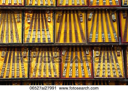 Stock Image - China, Beijing, The Silk Market, Chopsticks. Fotosearch
